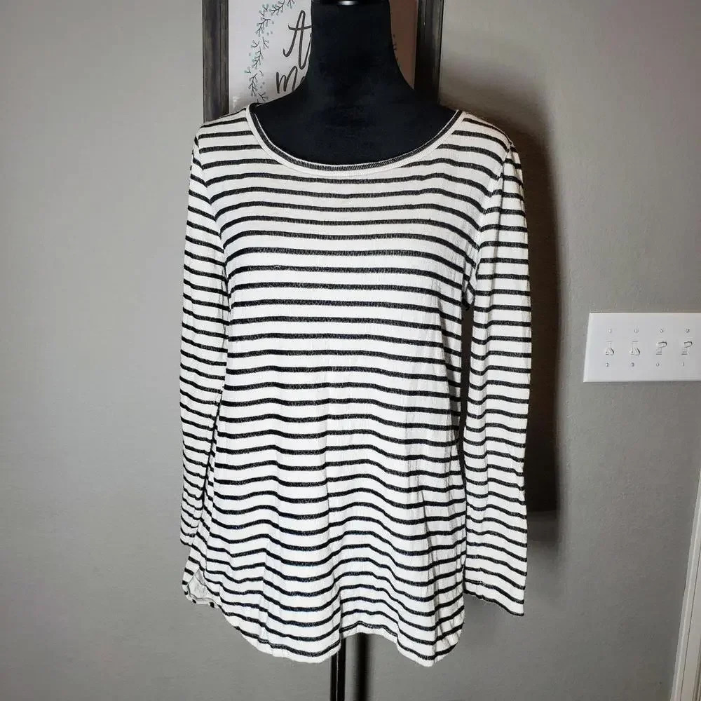 Merona Ivory and Gray Striped Top Size XL